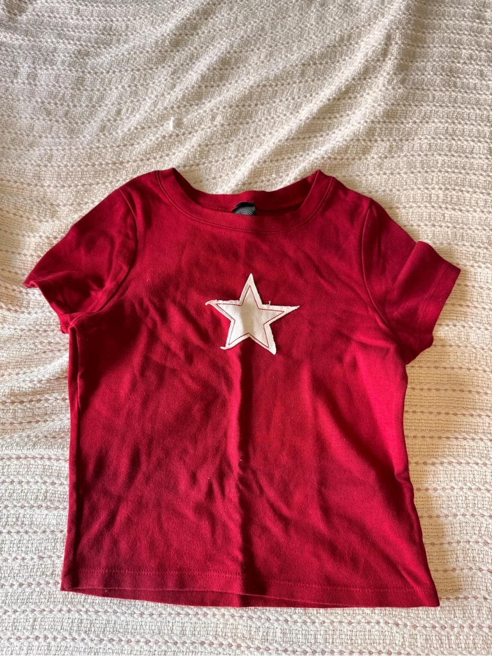 Brandy Melville Red Short-Sleeve Tee with Cream Star